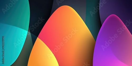 Bold and colorful abstract shapes blending in red, yellow, and purple hues with smooth gradients on a dark backdrop, perfect for modern art

 photo