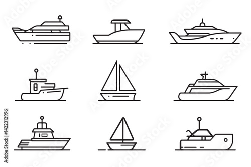 Boat Icon in Simple 2D Line Style