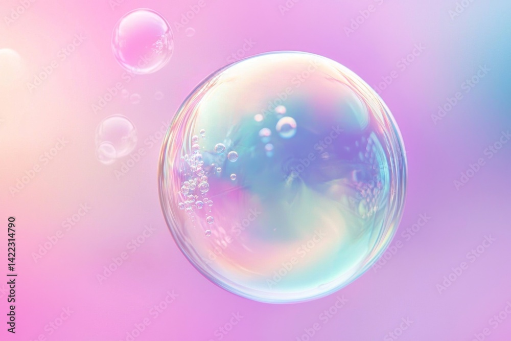 A striking iridescent soap bubble dances in a rainbow of colors, enchanting every observer. A striking iridescent soap bubble dances in a rainbow of colors, enchanting every observer.