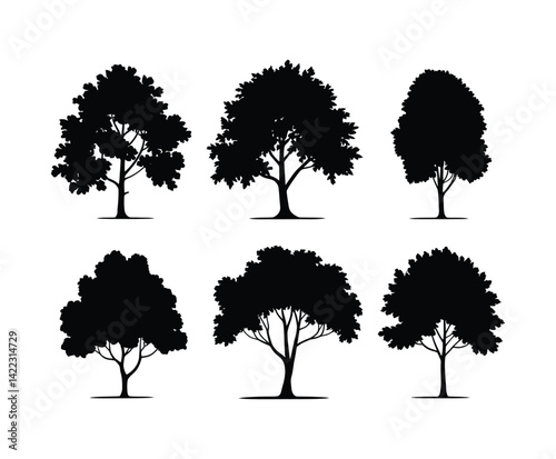 Birch Tree Silhouette Collection on White Background