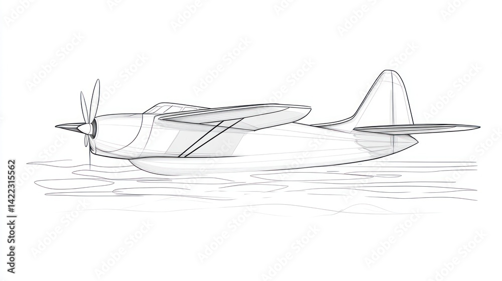 Line art sketch of seaplane on water. Possible use Stock photo Line art sketch of seaplane on water. Possible use Stock photo