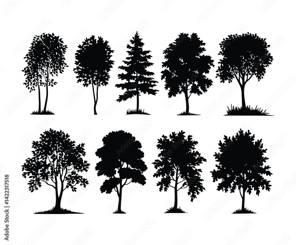 Fototapeta premium Birch Tree Silhouettes EPS Vector Template