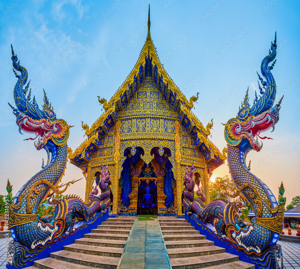 Two Naga serpents in Wat Rong Suea Ten (Blue Temple), Chiang Rai, Thailand