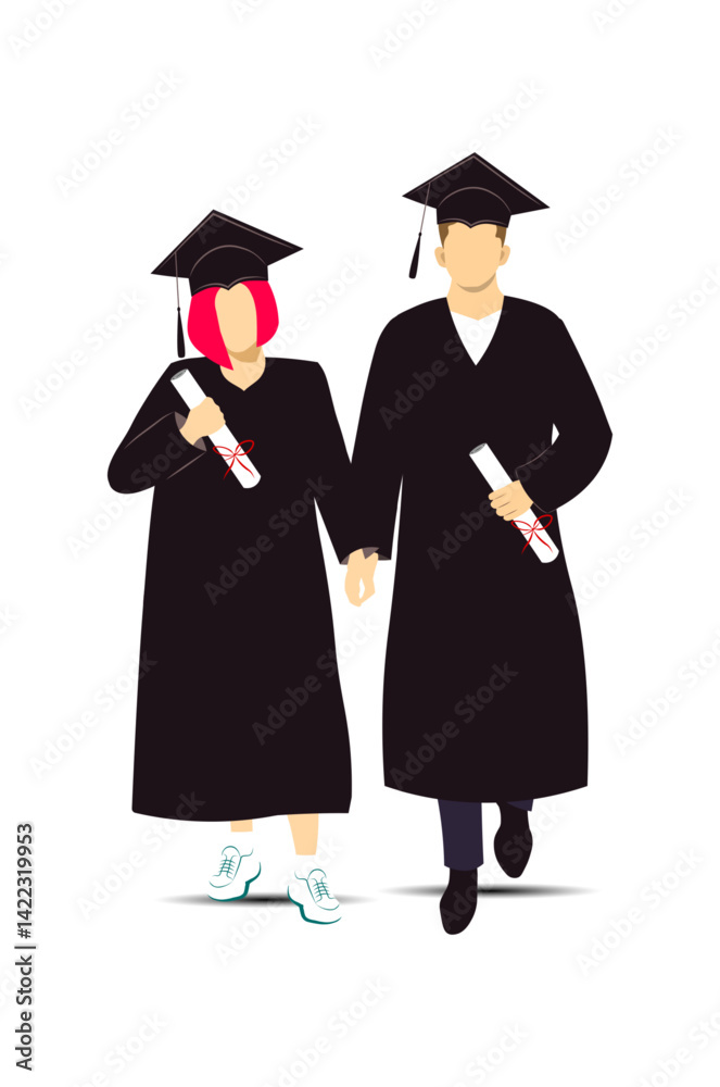 Happy student man and woman celebrating graduation holding diploma. Obtaining a diploma. Education concept. Vector Not AI generated Happy student man and woman celebrating graduation holding diploma. Obtaining a diploma. Education concept. Vector Not AI generated