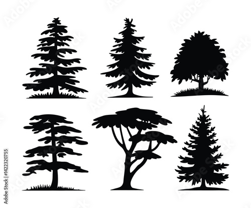 Black Cedar Tree Silhouette Artwork in EPS File