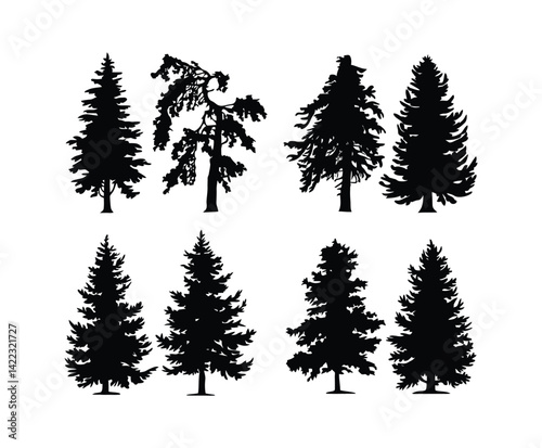 Cedar Tree Silhouette Collection EPS Vector Template