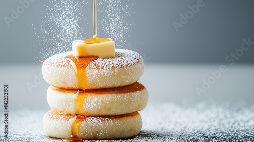 Obraz na płótnie A stack of doughnuts, powdered with sugar and crowned with melted butter w salonie