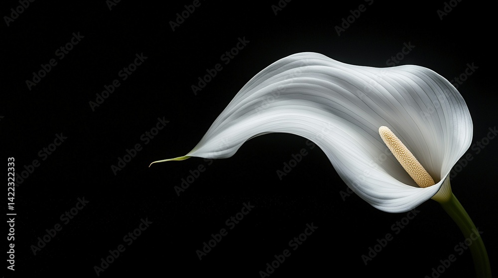 A white flower with a yellow stamen in the center of its petals on a black background is a beautiful image that captures nature's beauty