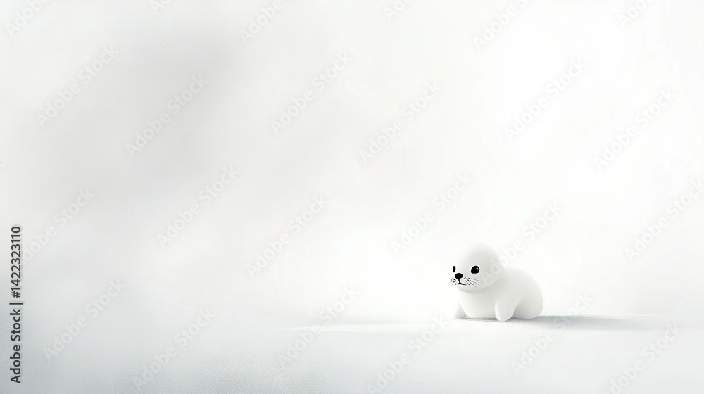 White polar bear sits alone in bright room amidst misty sky
