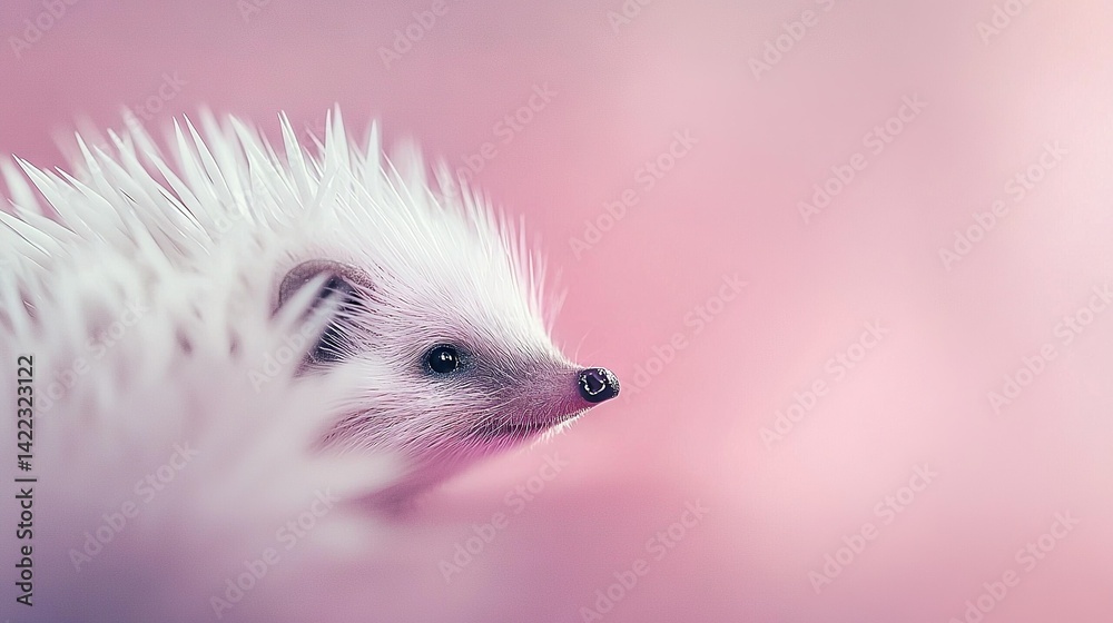 A clearer picture of a white hedgehog on a pink backdrop