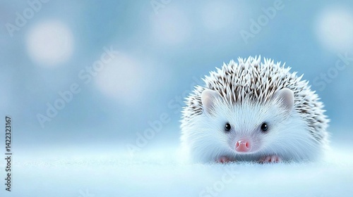 Obraz na płótnie A photo of a small hedgehog sitting on a snowy ground, with a soft and blurry background w salonie