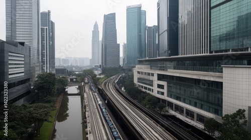 Cityscape Elevated View of Train Tracks
