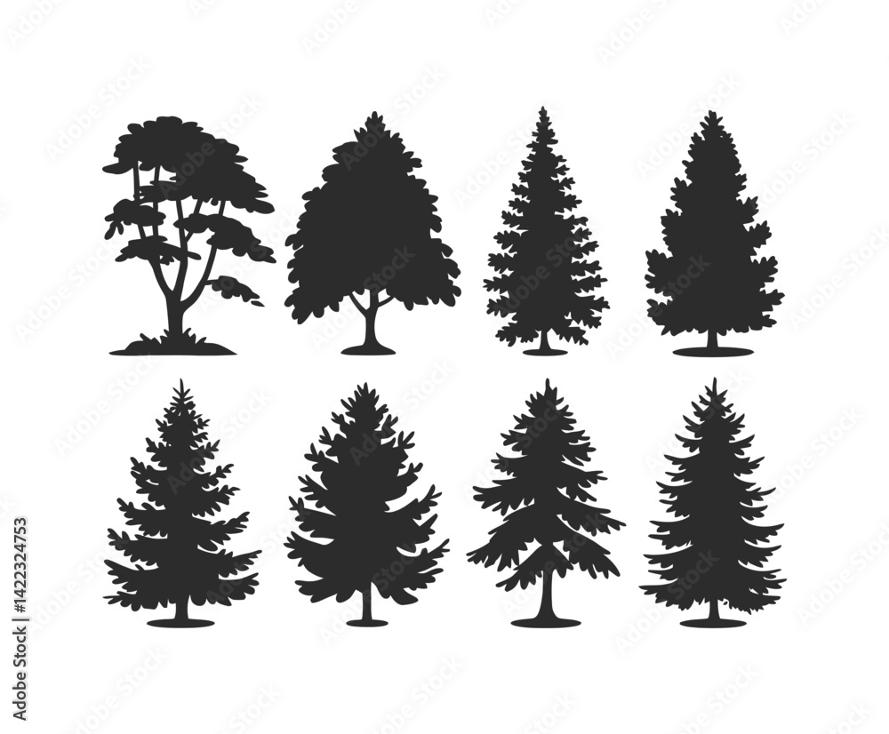 Obraz premium Cedar Tree Silhouette Set in Vector EPS Format