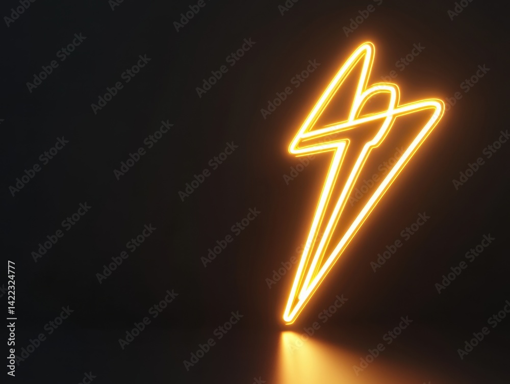 Luminous lightning bolt design against a dark background radiating energy and power in a modern minimalist style with copy space
