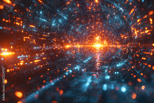 Wallpaper Mural A futuristic tunnel of data streams glowing with blue and orange lights. This image suggests advanced technology and a digital realm. Application for tech presentations. Torontodigital.ca