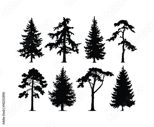 Natural Cedar Tree Silhouette EPS Vector Set