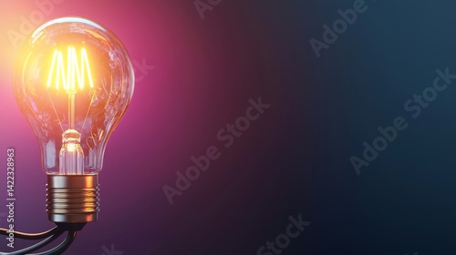 Vintage Light Bulb Glowing Brightly Against a Dark Blue and Purple Background