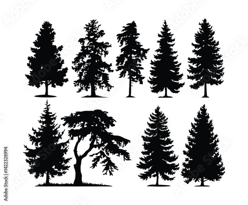 Simple Cedar Tree Silhouette EPS Vector Template