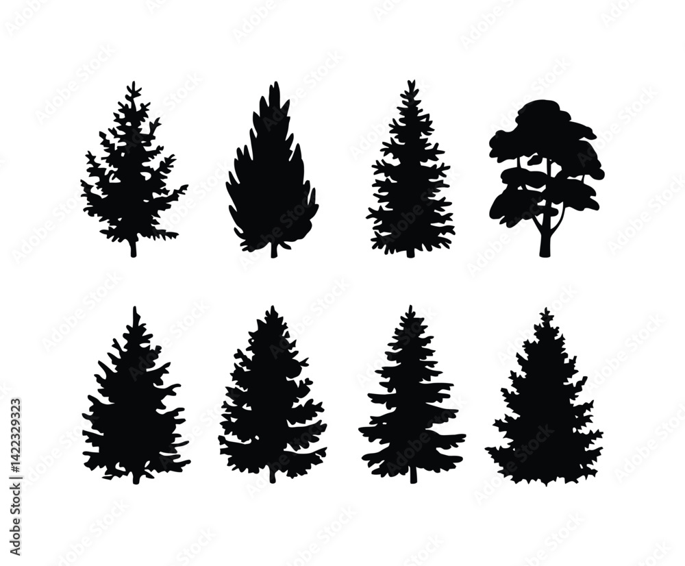 Obraz premium Vector Silhouette of Natural Cedar Tree on White Background