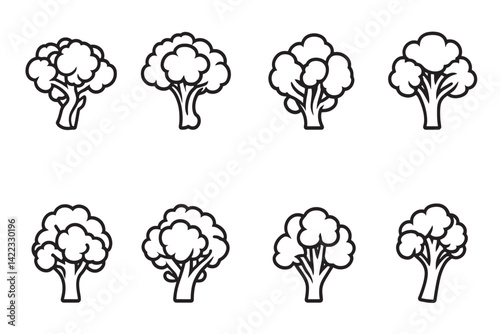 Cauliflower Icon Line Art Minimalist Set