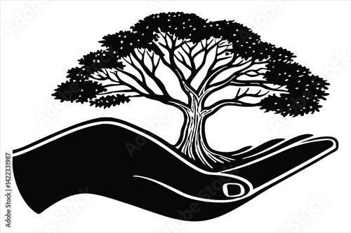 tree growing inside a human hand silhouette logo