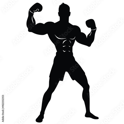 Silhouette of Male Boxer in Boxing Stance