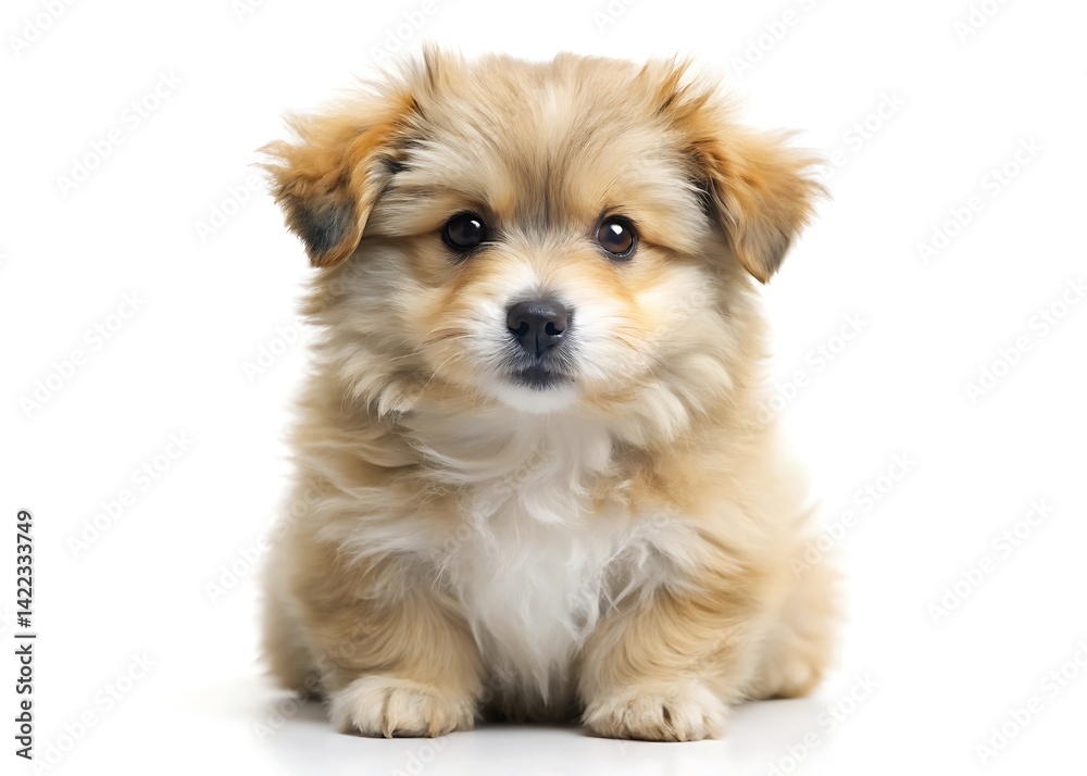 Fototapeta premium Cute fluffy puppy isolated on white background