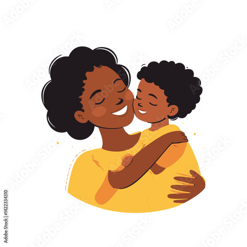 black happy mommy hugs her baby flat vector illustration. AI generation