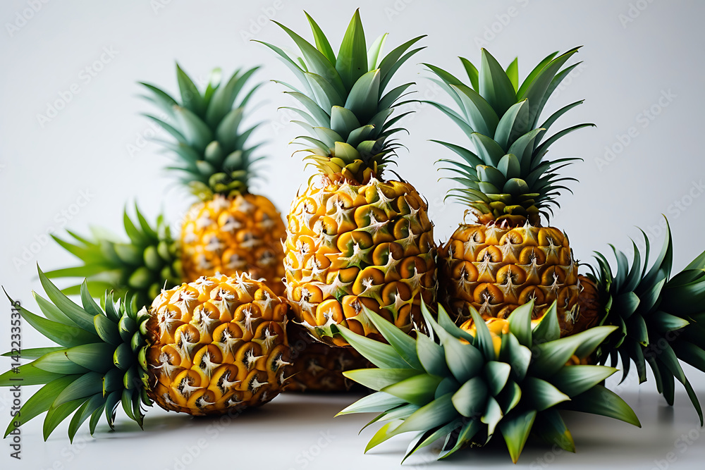 Obraz premium Pineapple Fresh Fruit Composition With Tropical Organic Produce