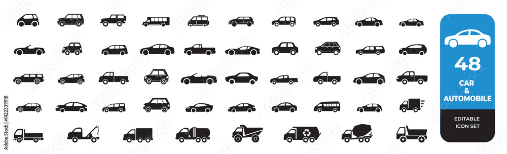 Automobile and Car icon set. Related to transportation, a delivery truck, a vehicle Automobile and Car icon set. Related to transportation, a delivery truck, a vehicle