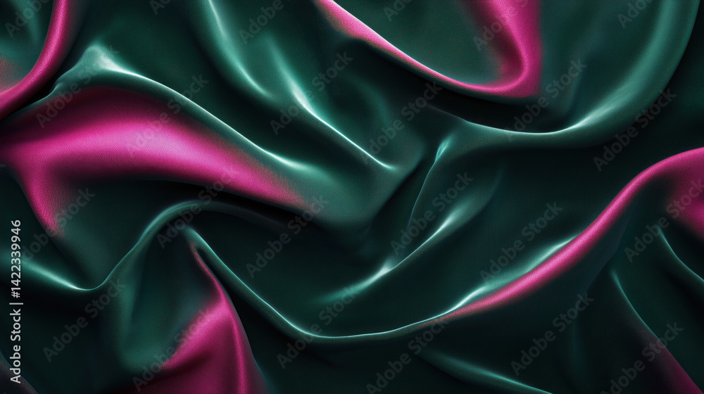 Obraz premium Elegant green and pink silk fabric draped with soft texture and smooth waves