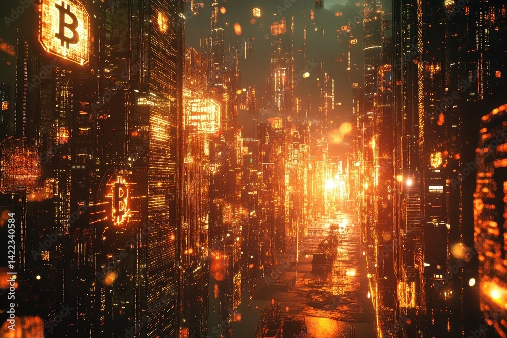 Fototapeta premium In the future, people can purchase everything using a universal digital currency, but when the value of that currency plummets, citizens must fight to preserve their livelihoods.