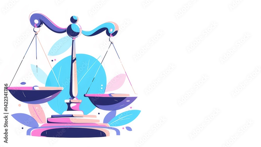 カラフルな天秤のイラスト 白い背景に正義と公平さの概念を示す ベクトルデザイン