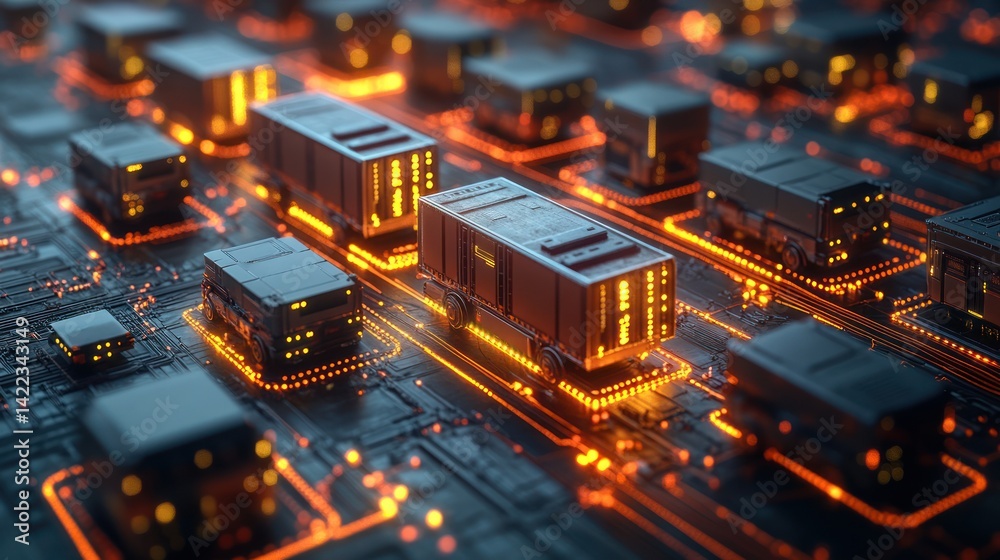 Futuristic transport network on circuit board. Futuristic transport network on circuit board.