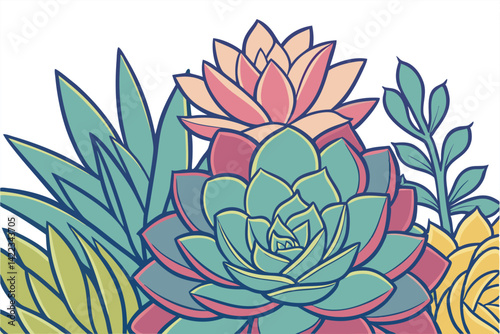 Colorful Succulent Plants Vibrant Botanical Illustration