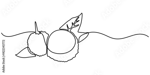 Single continuous line drawing of whole healthy organic lychee for orchard logo identity. Fresh summer fruitage concept for fruit garden icon. Modern one line draw design vector graphic illustration. 