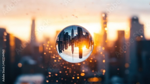 Wallpaper Mural A glass ball captures a city skyline reflecting a sunrise Torontodigital.ca