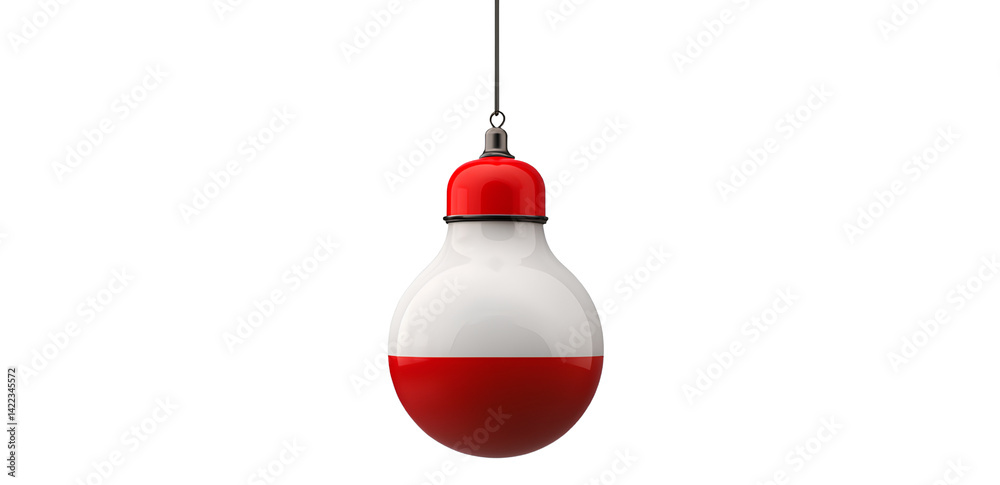 Obraz premium 3D render of a red and white fishing bobber hanging from the ceiling, isolated on a transparent background. PNG file