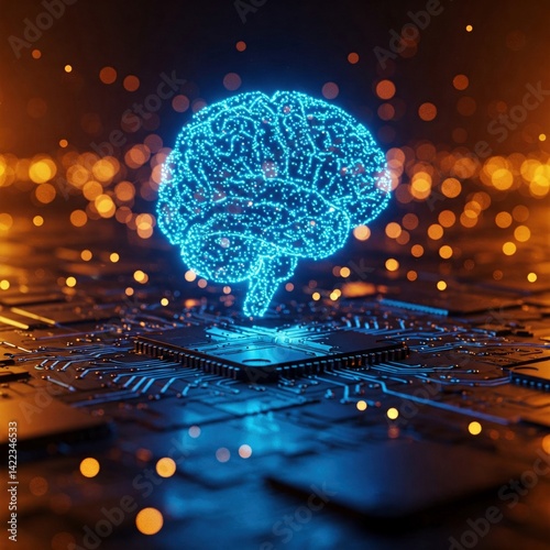 Artificial Intelligence Brain on Circuit Board