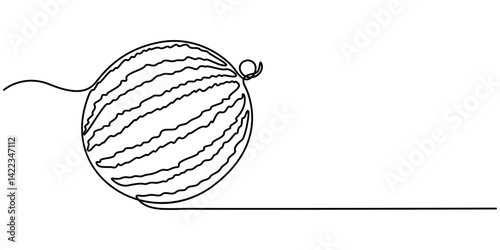 Сontinuous one line drawing of whole and sliced melon for fruit garden icon. Organic fruitage concept for orchard logo identity. Modern trendy single line draw design vector illustration.             