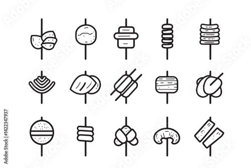 Chicken Satay Minimalist Line Art Icon