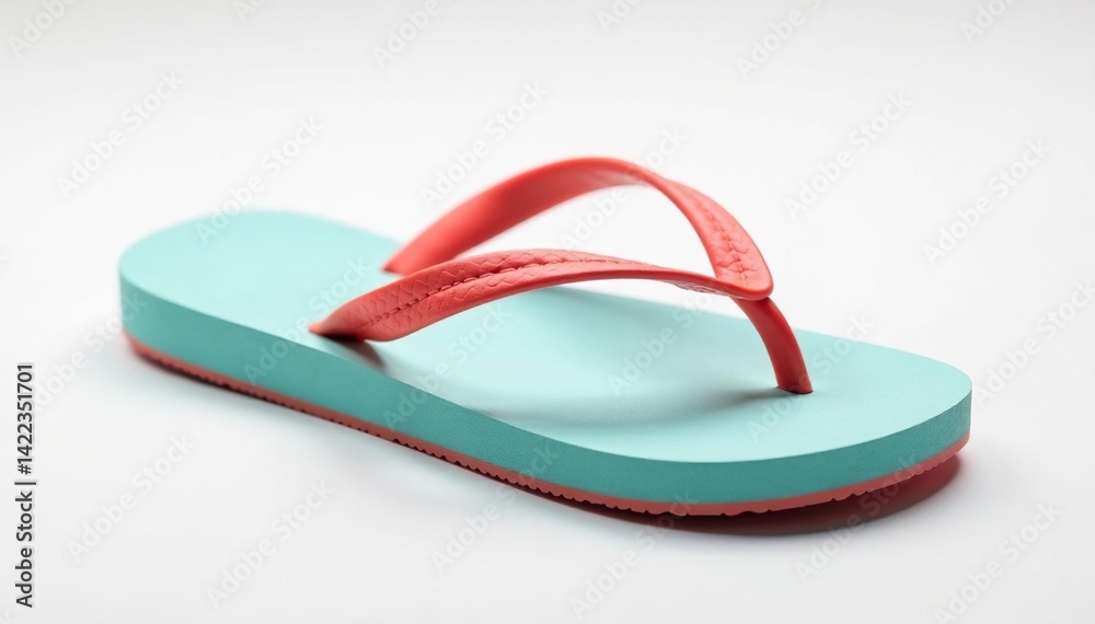 A single, brightly colored flip-flop against a pure white backdrop, clean, shoes A single, brightly colored flip-flop against a pure white backdrop, clean, shoes