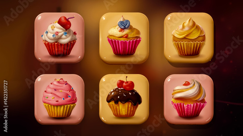 A set of six cupcakes with different toppings on them