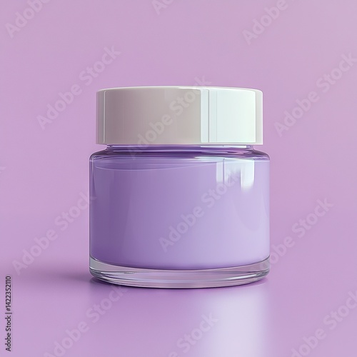   A purple jar sits on a white surface, capped with a white lid