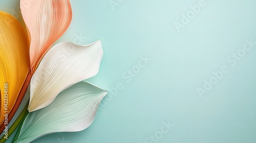   A close-up of a white and orange flower against a blue background, with space for text or an image