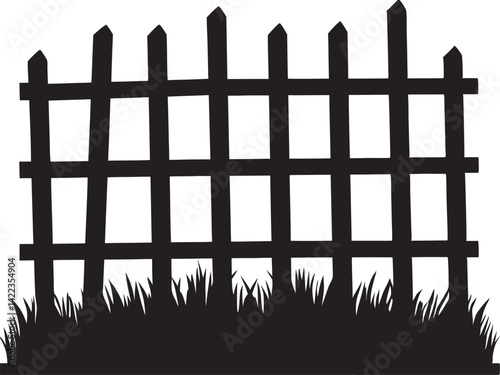 Wooden Picket Fence Silhouette Vector EPS | Garden or Farm Grass Border Isolated Clipart
