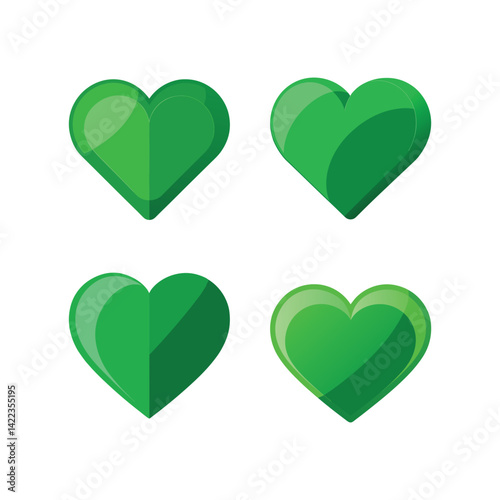 Green Hearts Collection: A charming set of four vibrant green hearts, each with a unique shade and slight variation, perfect for adding a touch of nature and warmth to your designs.