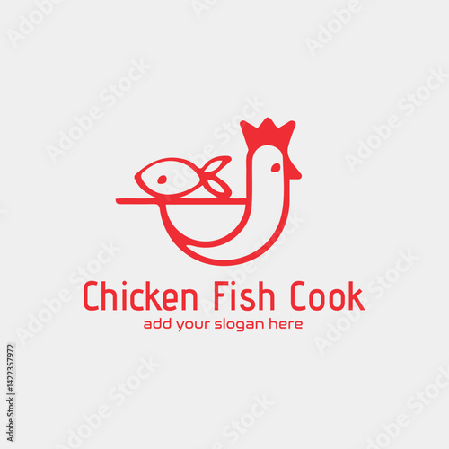 chicken fish restaurant logo design vector