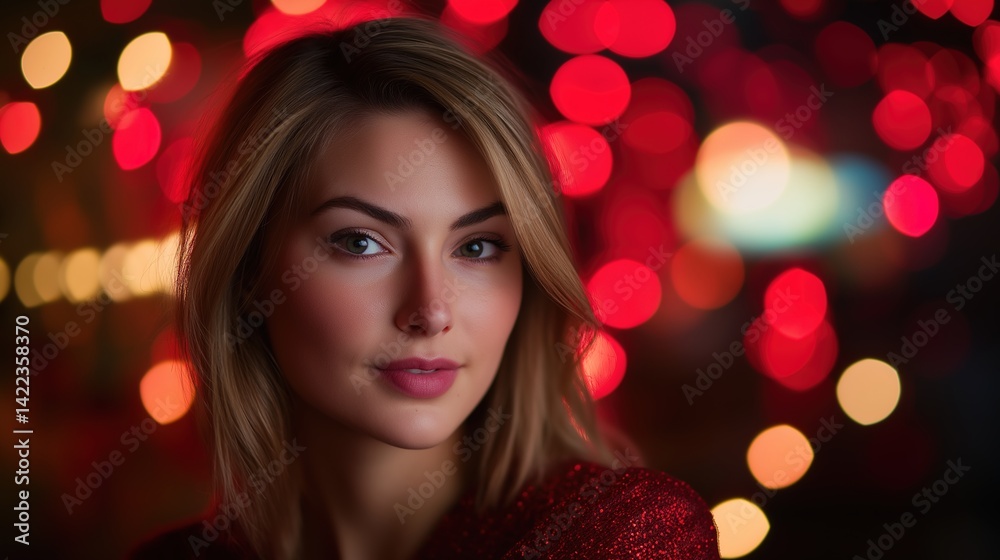 A stylish woman in red glow, side-lit portrait with vibrant bokeh, exuding bold confidence and modern allure. A stylish woman in red glow, side-lit portrait with vibrant bokeh, exuding bold confidence and modern allure.