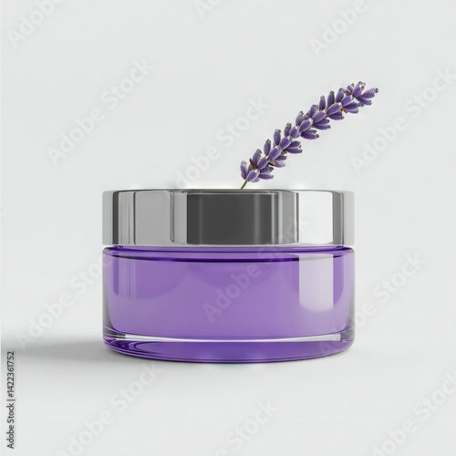 Obraz na płótnie Purple jar with purple flower and silver lid on white background w salonie